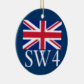 London Postcode SW4 met Union Jack Keramisch Ornament (Rechts)