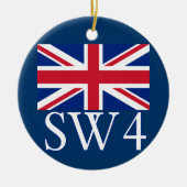 London Postcode SW4 met Union Jack Keramisch Ornament (Voorkant)