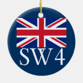 London Postcode SW4 met Union Jack Keramisch Ornament (Achterkant)