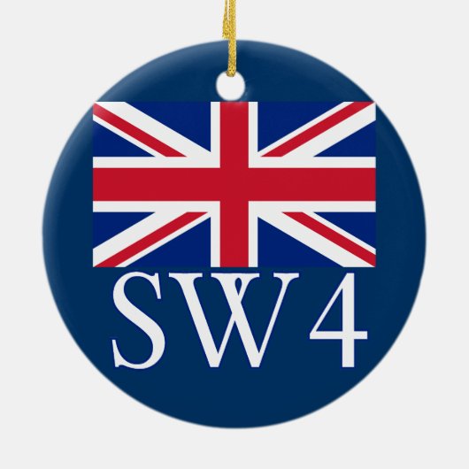 London Postcode SW4 met Union Jack Keramisch Ornament (Achterkant)