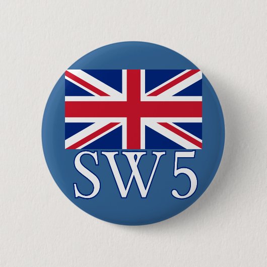 London Postcode SW5 met Union Jack Ronde Button 5,7 Cm (Voorkant)