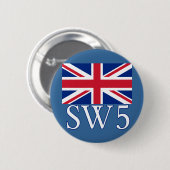 London Postcode SW5 met Union Jack Ronde Button 5,7 Cm (Voorkant /achterkant)