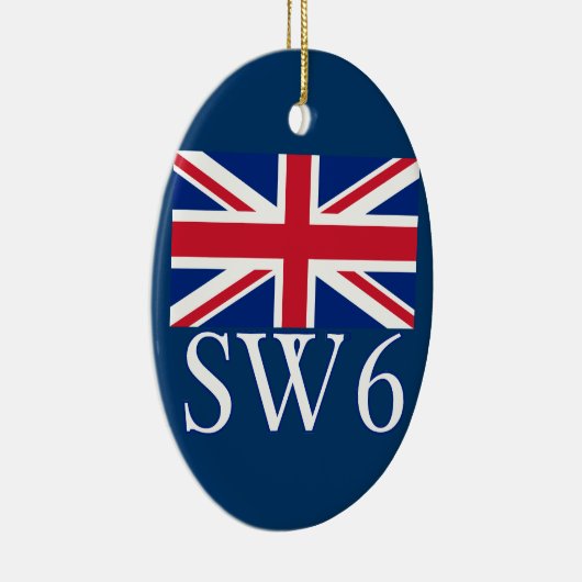 London Postcode SW6 met Union Jack Keramisch Ornament (Rechts)