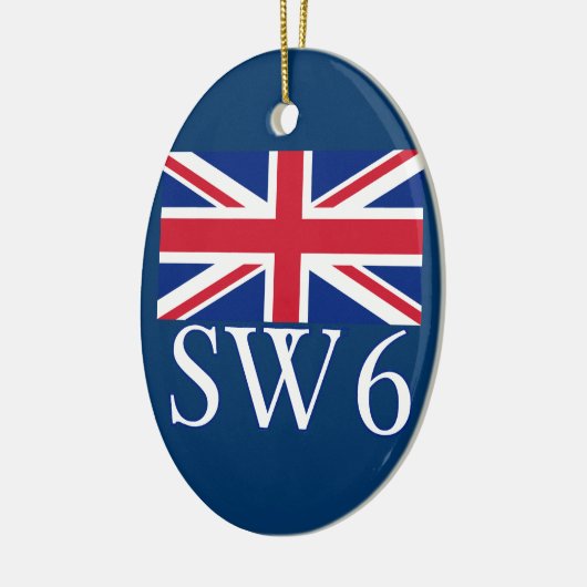 London Postcode SW6 met Union Jack Keramisch Ornament (Links)