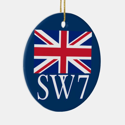 London Postcode SW7 met Union Jack Keramisch Ornament (Rechts)