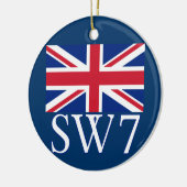 London Postcode SW7 met Union Jack Keramisch Ornament (Links)