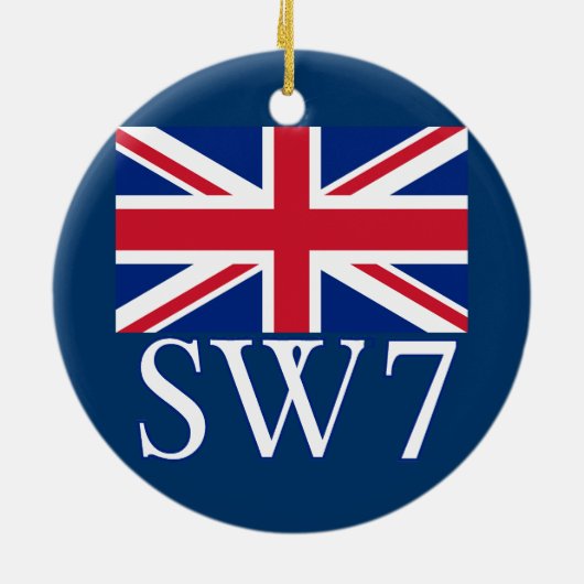 London Postcode SW7 met Union Jack Keramisch Ornament (Achterkant)
