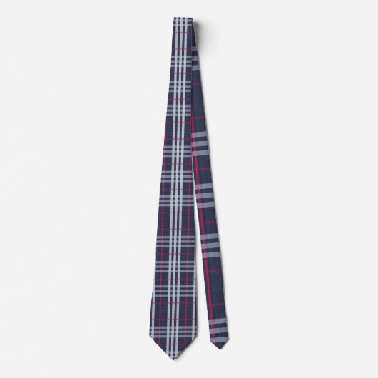 London Pset Checked Navy Blue Stropdas (Voorkant)