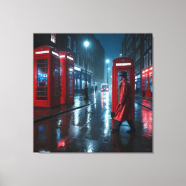 London Rain and Red Coats Canvas Afdruk