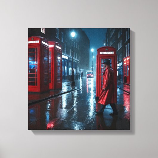 London Rain and Red Coats Canvas Afdruk (Voorkant)