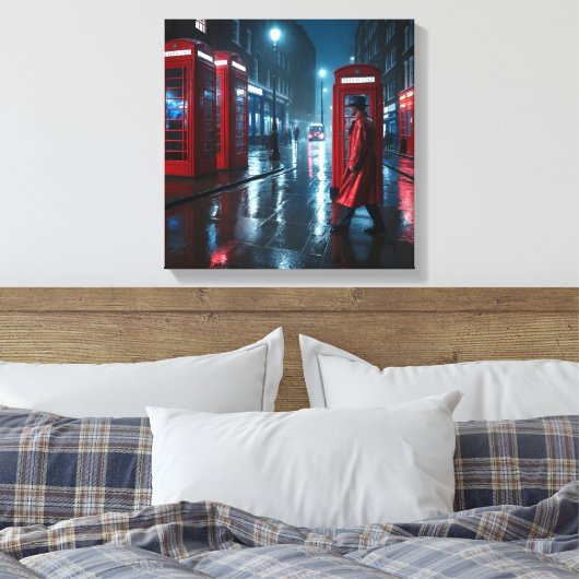 London Rain and Red Coats Canvas Afdruk (Insitu (Slaapkamer))