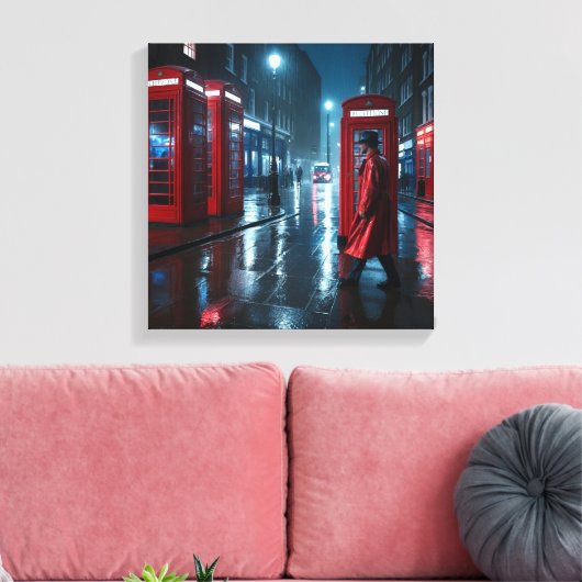 London Rain and Red Coats Canvas Afdruk (Insitu (Woonkamer))