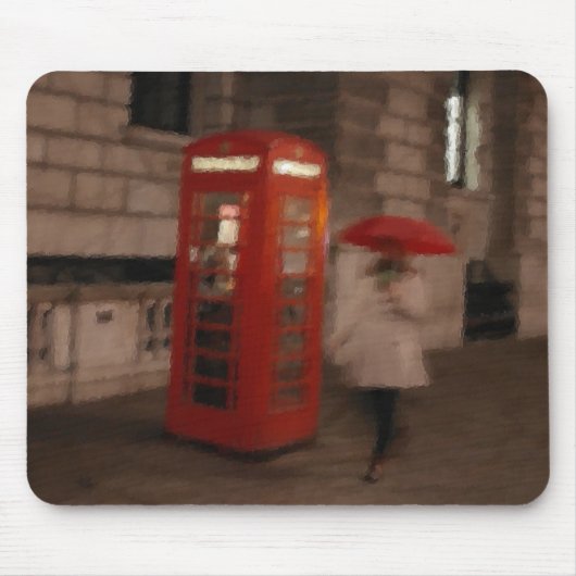 London Rainy Day Phone Box / Umbrella Mousepad Muismat (Voorkant)