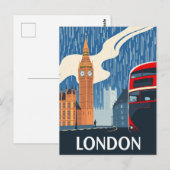 London Red Bus & Big Ben Vintage Travel Briefkaart (Voorkant / Achterkant)