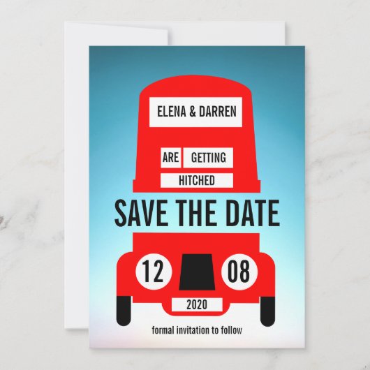 London Red Bus bruiloft Save The Date (Voorkant)