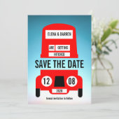 London Red Bus bruiloft Save The Date (Staand voorkant)