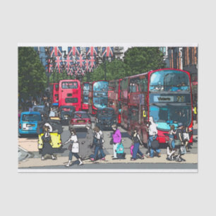London red bus comic cartoon street UK Tissuepapier