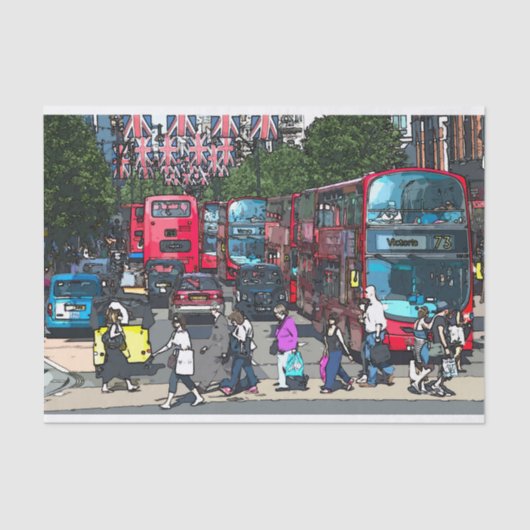 London red bus comic cartoon street UK Tissuepapier (Voorkant)