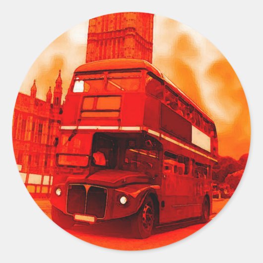 London Red Bus en de Big Ben Ronde Sticker (Voorkant)