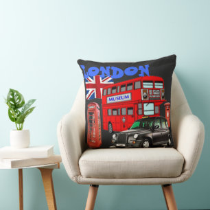 London Red Bus en iconen van Engeland Kussen