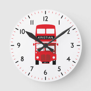 London Red Bus Personalized Numbered Clock Ronde Klok