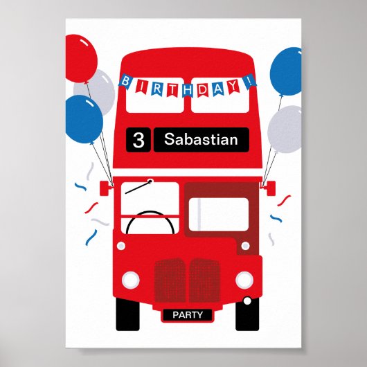 London Red Bus Personalized Party Poster (Voorkant)