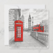 London Red Phone Booth & Bus Watercolor Kaart (Voorkant)
