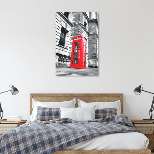 London Red Phone Box Wrapped Canvas Print (Insitu (Slaapkamer))