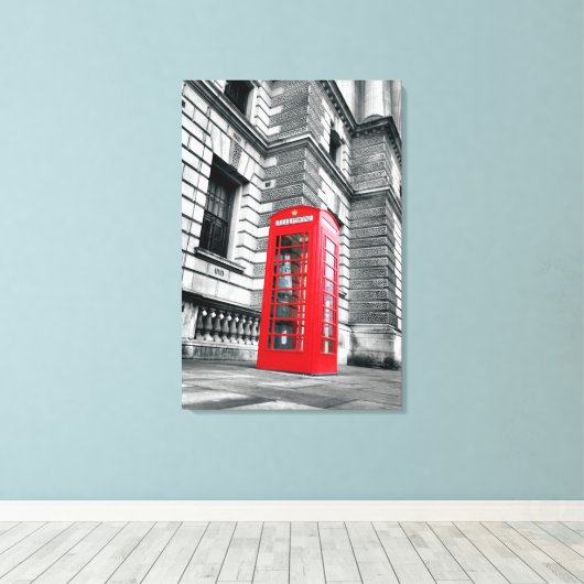 London Red Phone Box Wrapped Canvas Print (Insitu (Houten vloer))