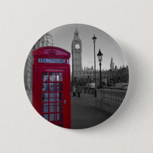London Red Telefoon box Ronde Button 5,7 Cm