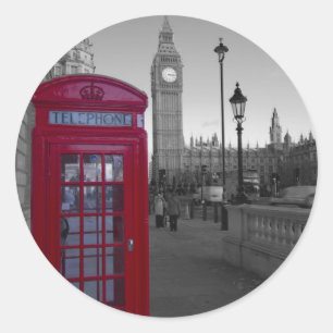 London Red Telefoon box Ronde Sticker