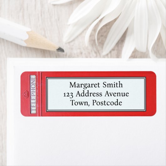 London Red Telephone Box Aangepast retouradres Etiket (Insitu)