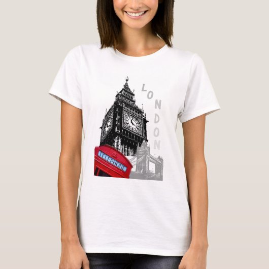 London Red Telephone Box Big Ben Clock Tower T-shirt (Voorkant)
