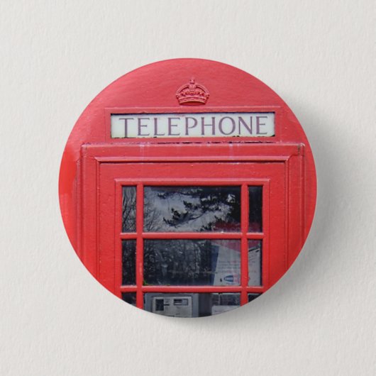 London Red Telephone Box Ronde Button 5,7 Cm (Voorkant)
