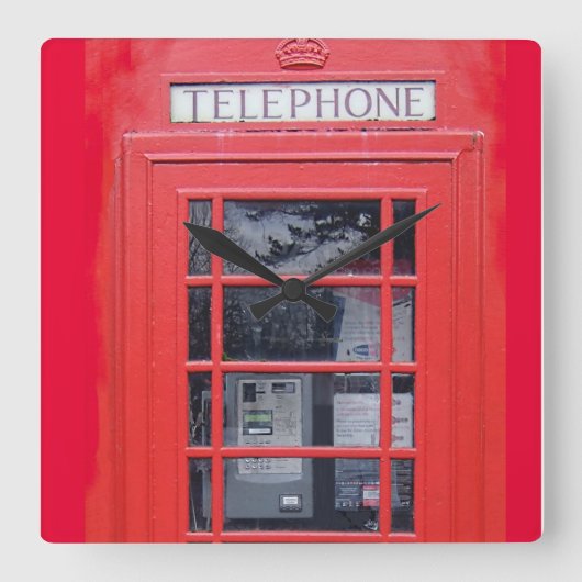 London Red Telephone Box Vierkante Klok (Voorkant)