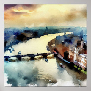 London-River Thames (D), Waterverf Poster