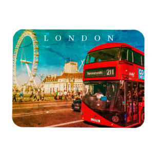 London rode bus en London Eye uitzicht koelkastmag Magneet