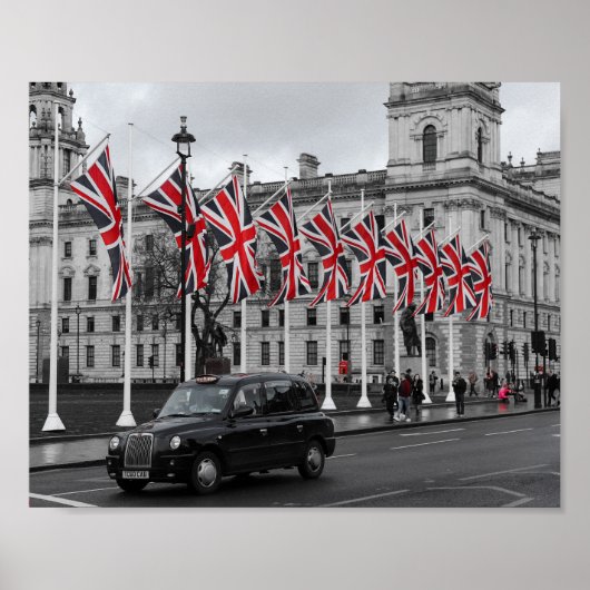 London Scene UK Grey & Red Poster (Voorkant)