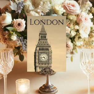 London Sepia Big Ben Brown Wedding Table Number Kaart