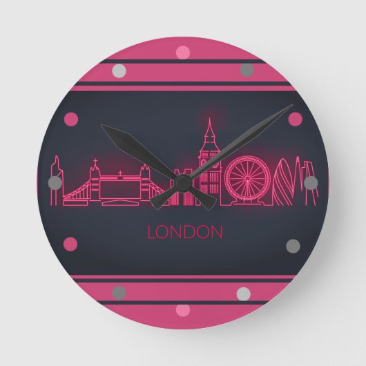 London Silhouette Roze Neon Uitzicht Stadsgezicht  Ronde Klok (Voorkant)