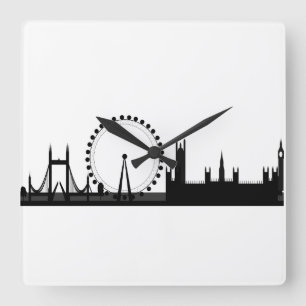 London Skyline Afbeelding Black & White London Clo Vierkante Klok