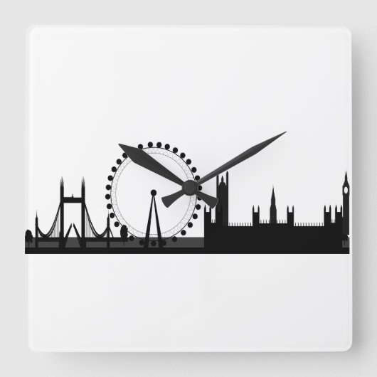 London Skyline Afbeelding Black & White London Clo Vierkante Klok (Voorkant)