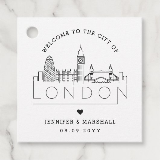 London Skyline | Bruiloft Welkom Favor Bedankjes Labels (Voorkant)