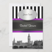 London Skyline BW Blk Wht Strp Paarse Bridal Shwr Kaart (Voorkant)