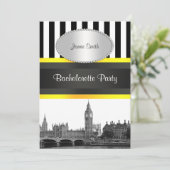 London Skyline BW Blk Wht Strp Ylo P Bachelorette Kaart (Staand voorkant)
