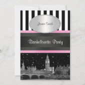 London Skyline BW Blk Wit Strp Pink Bachelorette Kaart (Voorkant)