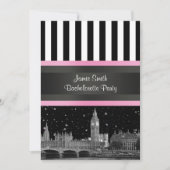 London Skyline BW Blk Wit Strp Pink Bachelorette Kaart (Voorkant)