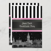 London Skyline BW Blk Wit Strp Pink Bachelorette Kaart (Voorkant / Achterkant)