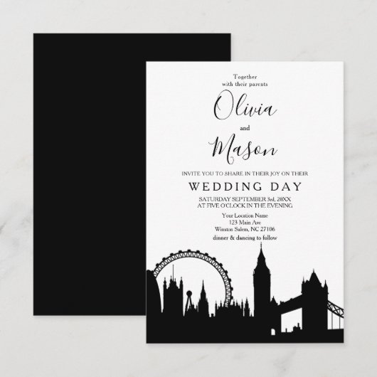 London Skyline Cityscape Wedding Invitation Kaart (Voorkant / Achterkant)