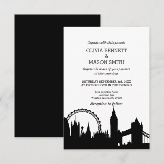 London Skyline Cityscape Wedding Invitation Kaart (Voorkant / Achterkant)